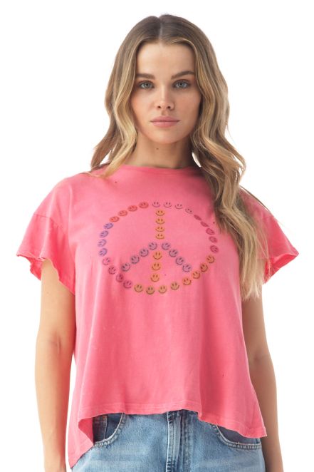 FADED SMILEY PEACE SIGN TEE